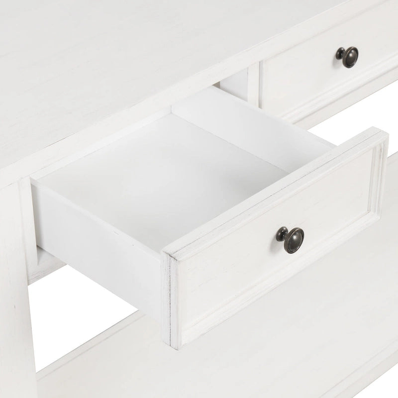 Console en bois de pin avec 4 tiroirs et étagère inférieure pour entrée ou couloir