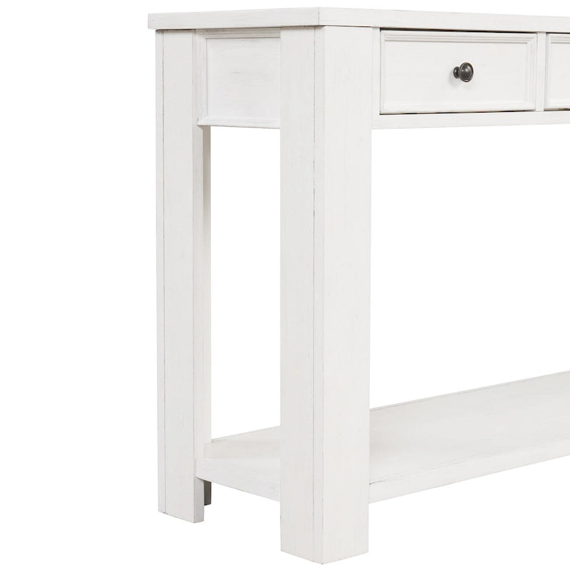 Console en bois de pin avec 4 tiroirs et étagère inférieure pour entrée ou couloir