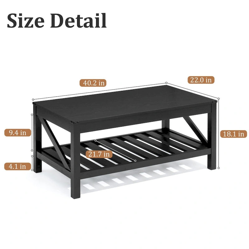 VredHom Table basse de salon avec étagère – 46 cm (H) x 102 cm (L) x 56 cm (P)