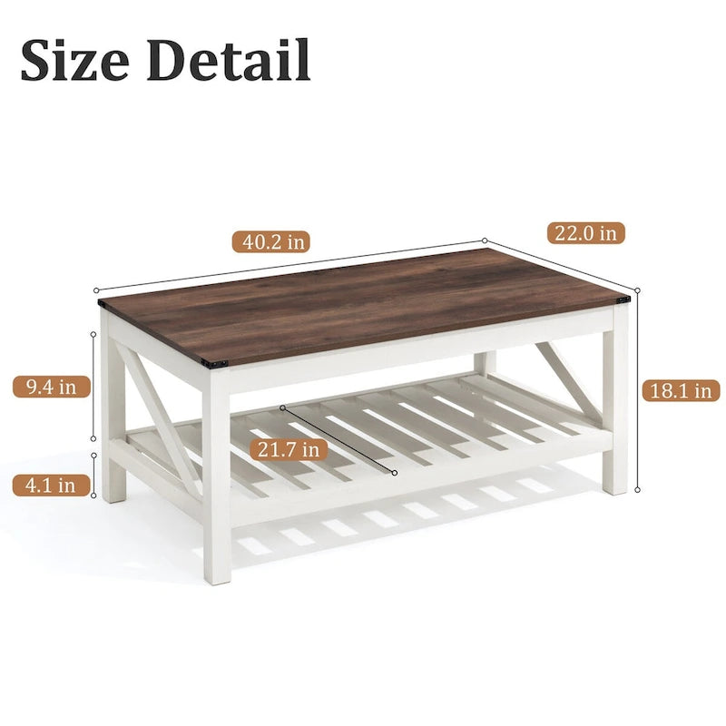 VredHom Table basse de salon avec étagère – 46 cm (H) x 102 cm (L) x 56 cm (P)