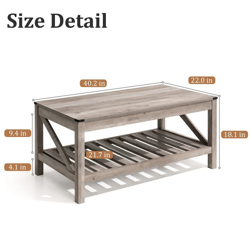 VredHom Table basse de salon avec étagère – 46 cm (H) x 102 cm (L) x 56 cm (P)