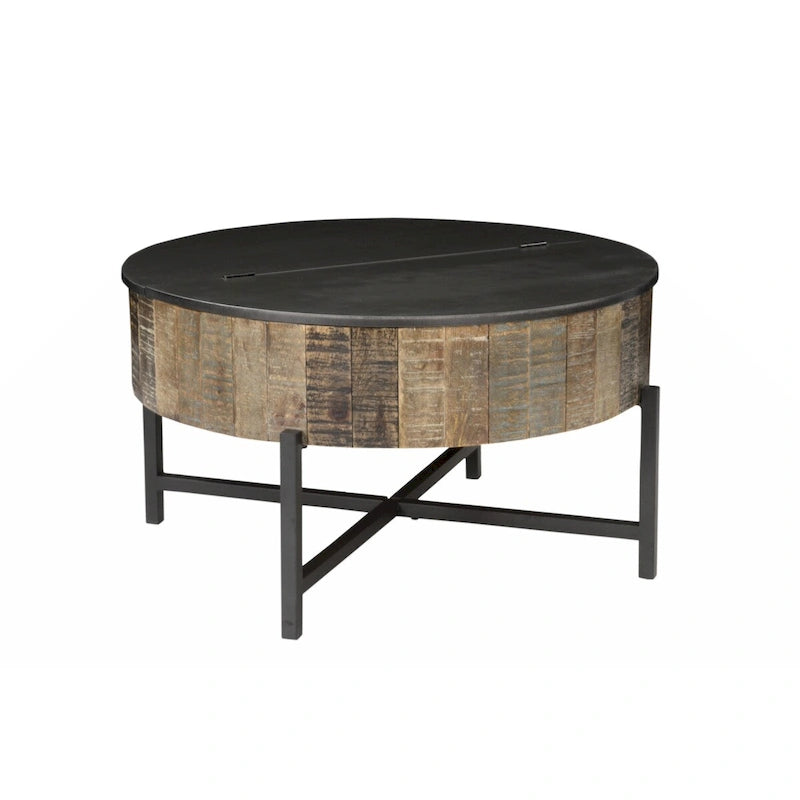 Table basse de rangement ronde style rustique vintage