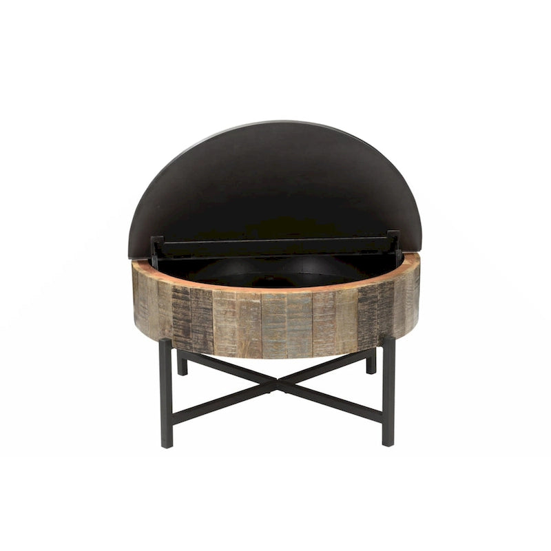 Table basse de rangement ronde style rustique vintage