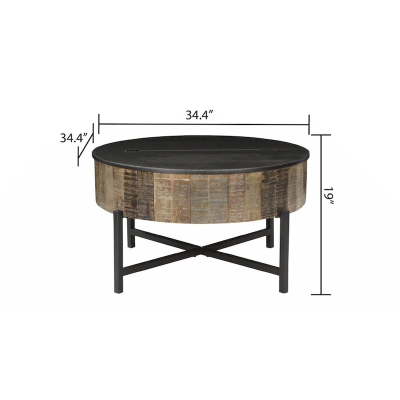 Table basse de rangement ronde style rustique vintage