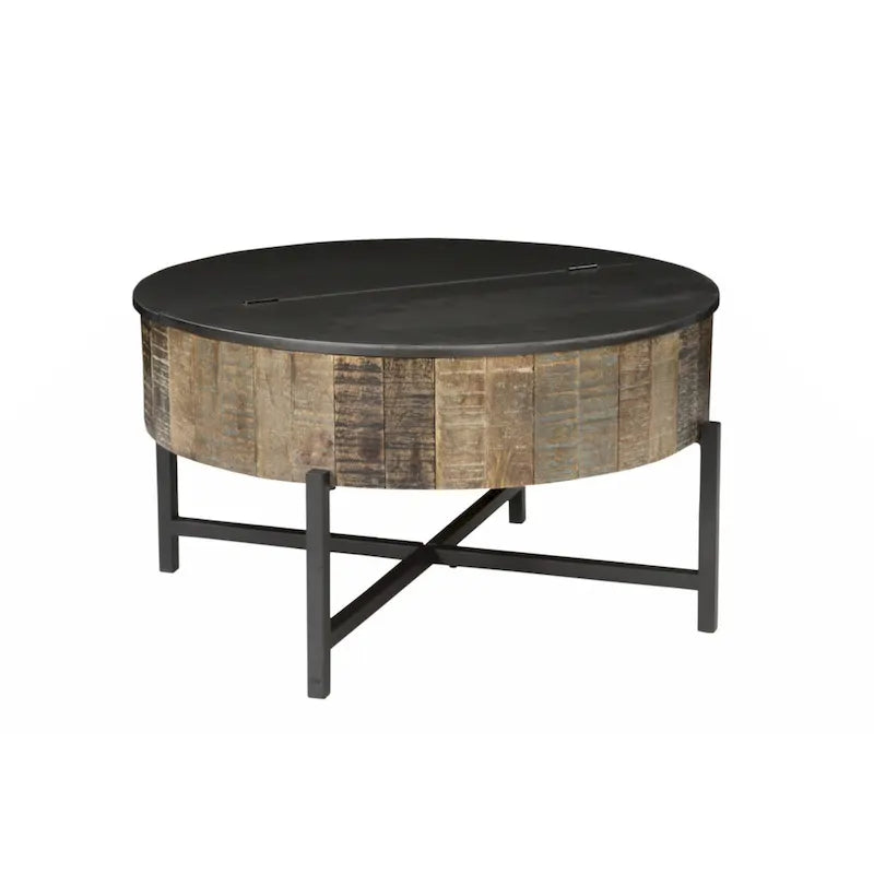 Table basse de rangement ronde style rustique vintage
