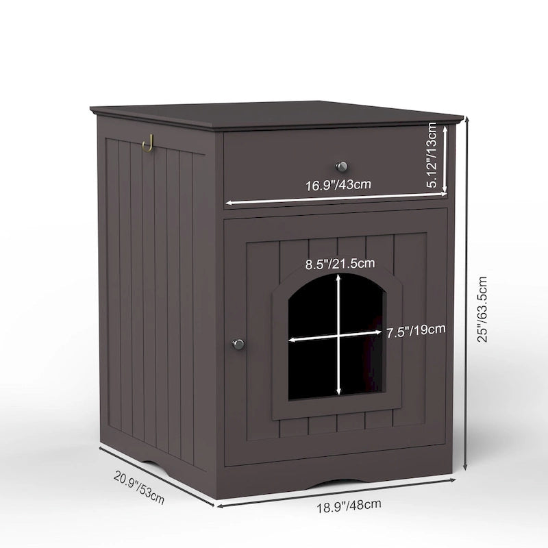 Maisonnette pour animaux en bois avec bac à litière et tiroir, table d'appoint, caisse de transport intérieure pour chat, niche pour chat (marron)