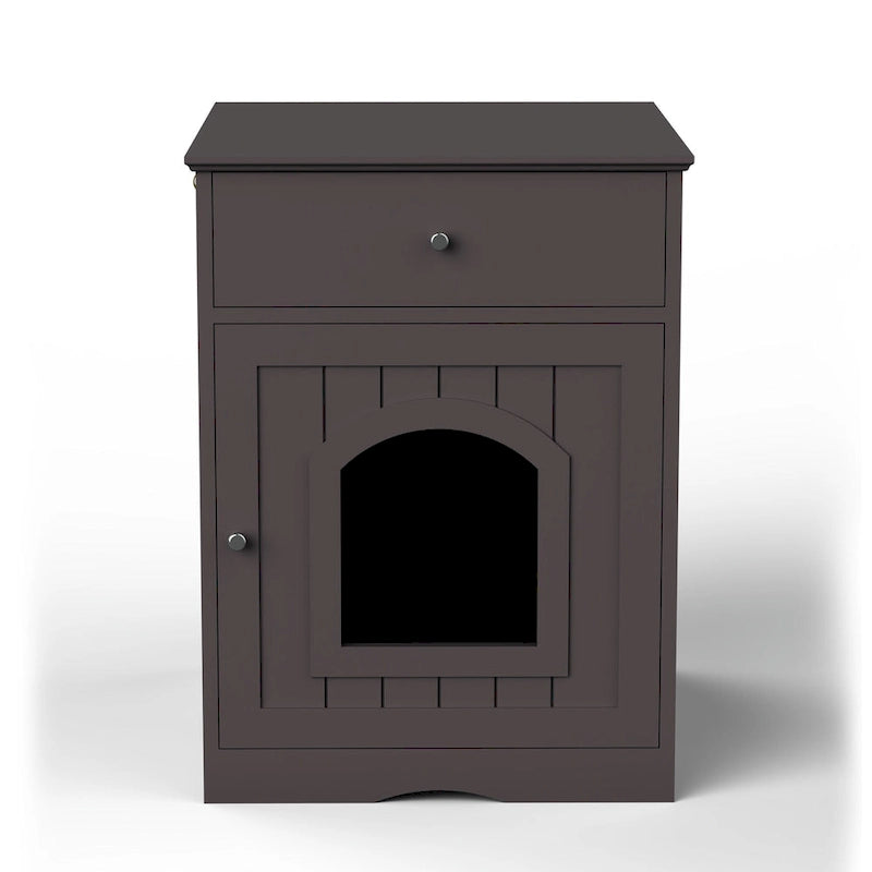 Maisonnette pour animaux en bois avec bac à litière et tiroir, table d'appoint, caisse de transport intérieure pour chat, niche pour chat (marron)