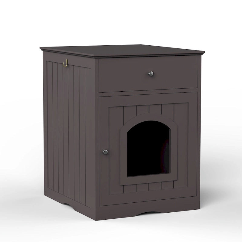 Maisonnette pour animaux en bois avec bac à litière et tiroir, table d'appoint, caisse de transport intérieure pour chat, niche pour chat (marron)