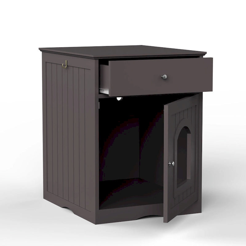 Maisonnette pour animaux en bois avec bac à litière et tiroir, table d'appoint, caisse de transport intérieure pour chat, niche pour chat (marron)