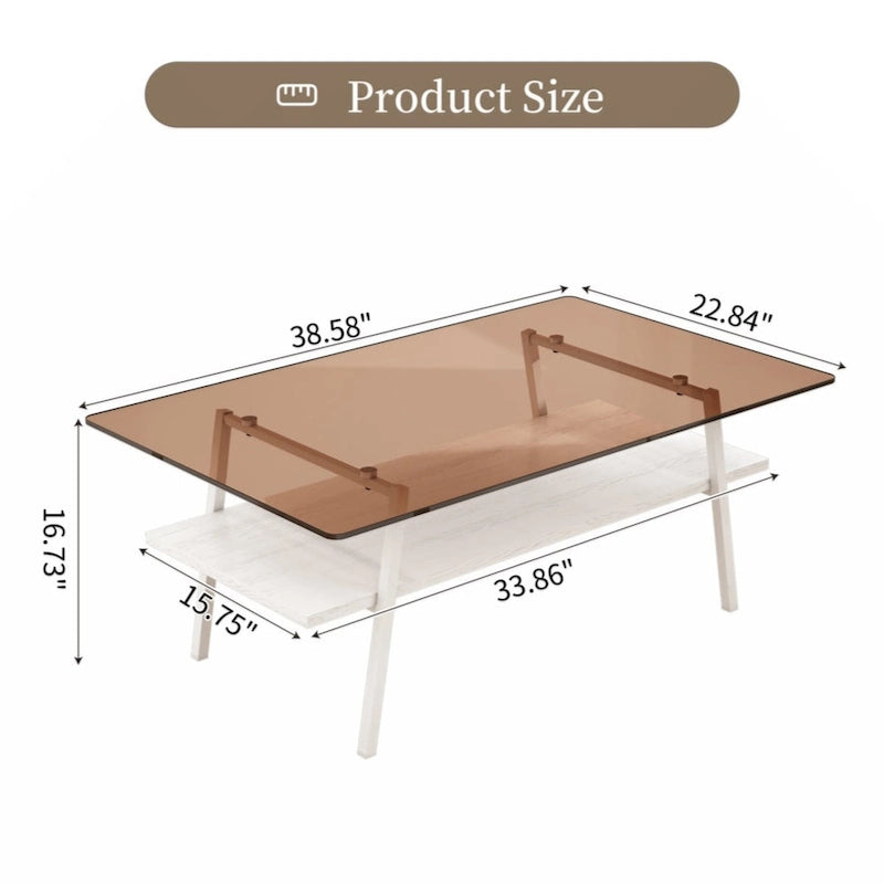 Table basse rectangulaire, plateau en verre trempé avec pieds en métal noir, table moderne pour salon