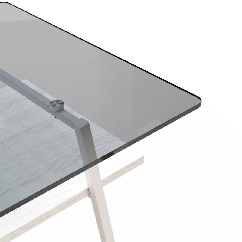 Table basse rectangulaire, plateau en verre trempé avec pieds en métal noir, table moderne pour salon