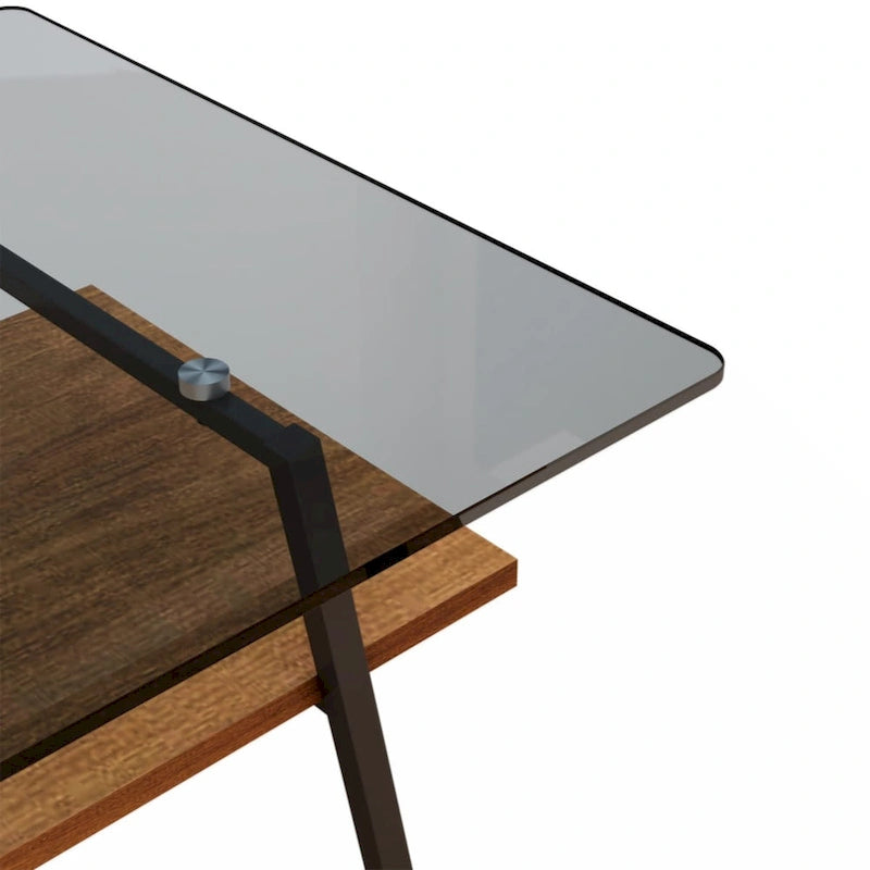 Table basse rectangulaire, plateau en verre trempé avec pieds en métal noir, table moderne pour salon