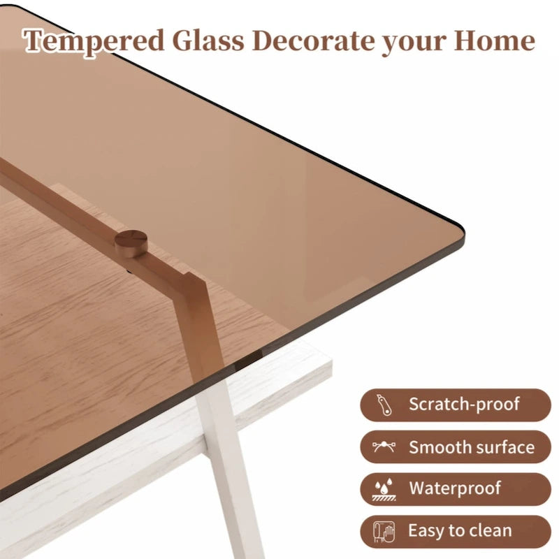 Table basse rectangulaire, plateau en verre trempé avec pieds en métal noir, table moderne pour salon