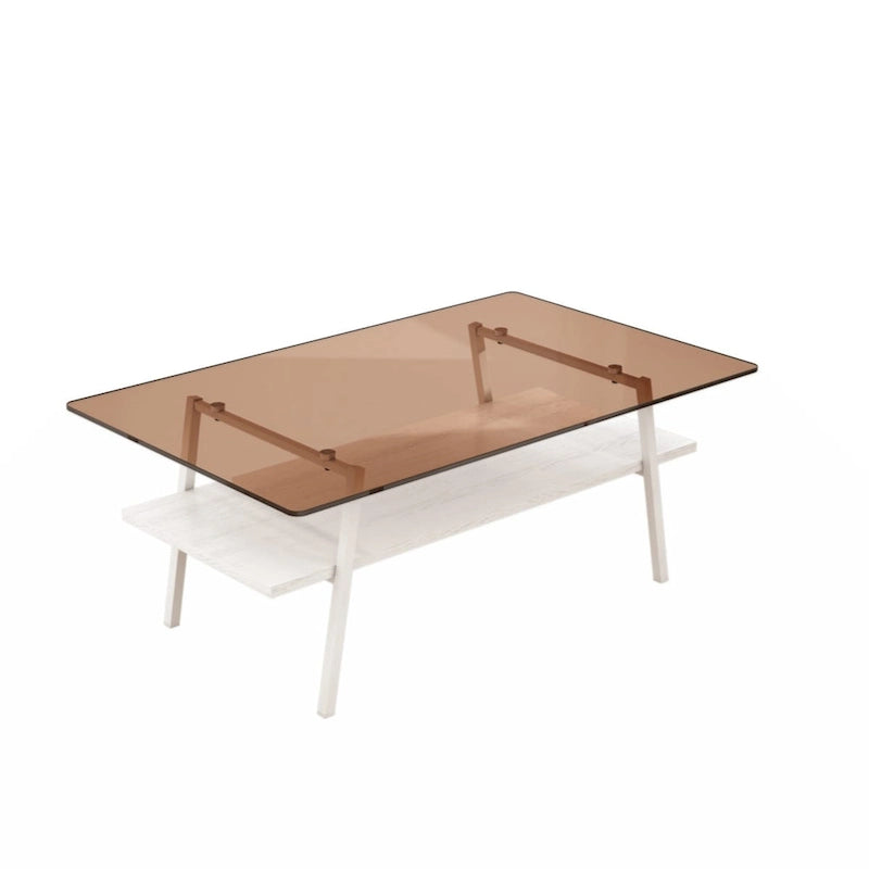 Table basse rectangulaire, plateau en verre trempé avec pieds en métal noir, table moderne pour salon