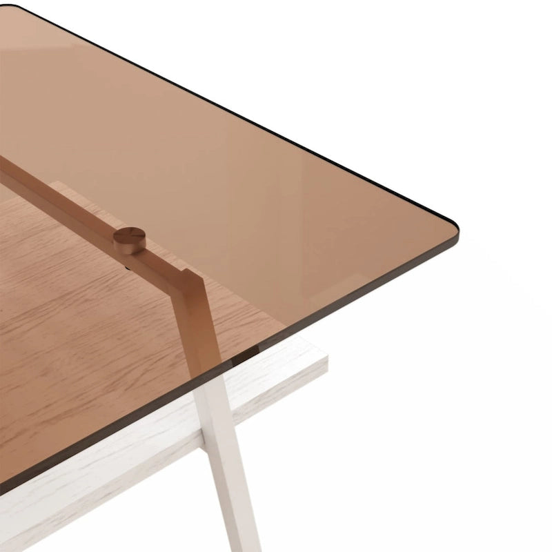 Table basse rectangulaire, plateau en verre trempé avec pieds en métal noir, table moderne pour salon