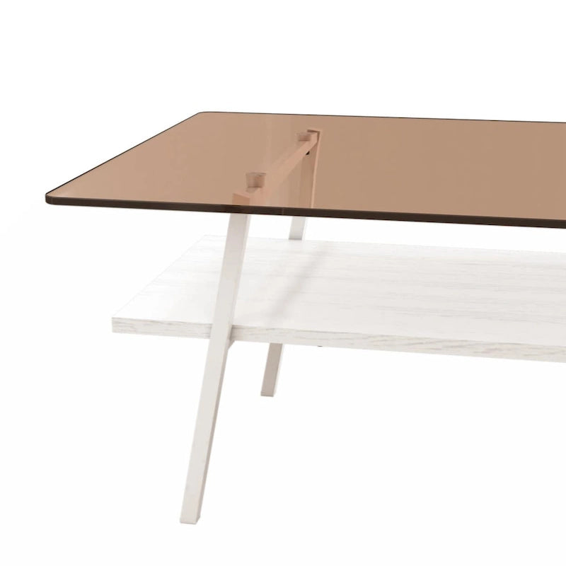 Table basse rectangulaire, plateau en verre trempé avec pieds en métal noir, table moderne pour salon
