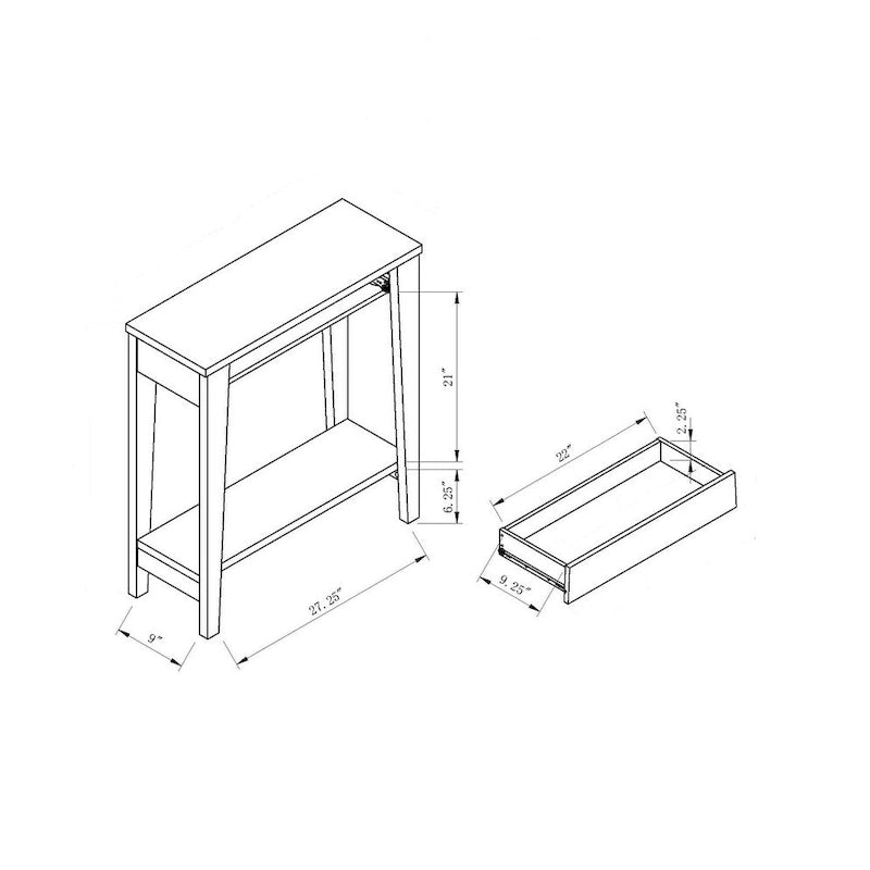 Console moderne avec étagère inférieure et pieds fuselés