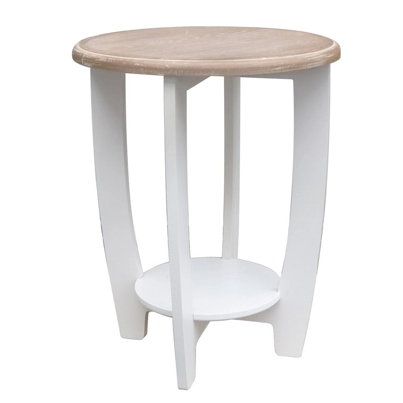 Table d'appoint ronde en bois à 2 niveaux, blanc et marron