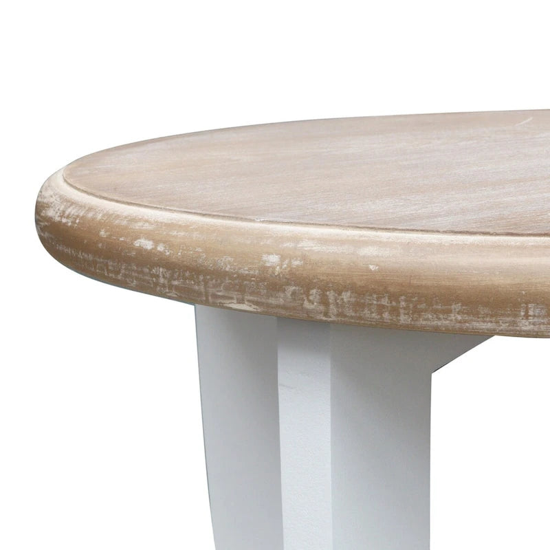 Table d'appoint ronde en bois à 2 niveaux, blanc et marron