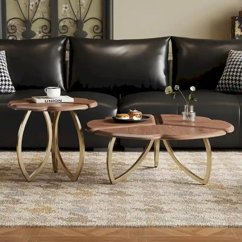 Tables basses gigognes rondes en noyer, style Mid-Century, 2 pièces - 39,8L * 39,8l * 15H