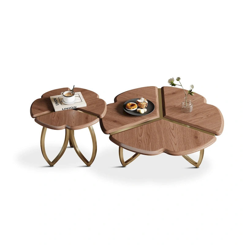 Tables basses gigognes rondes en noyer, style Mid-Century, 2 pièces - 39,8L * 39,8l * 15H