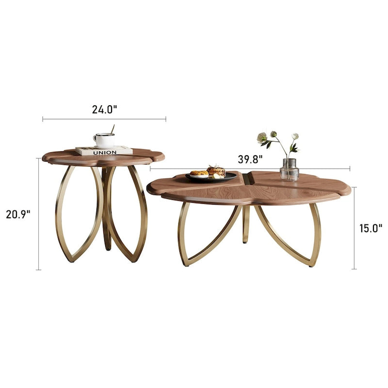 Tables basses gigognes rondes en noyer, style Mid-Century, 2 pièces - 39,8L * 39,8l * 15H