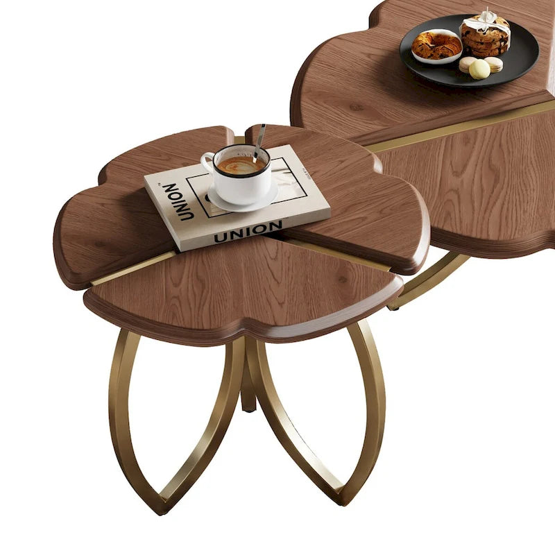 Tables basses gigognes rondes en noyer, style Mid-Century, 2 pièces - 39,8L * 39,8l * 15H