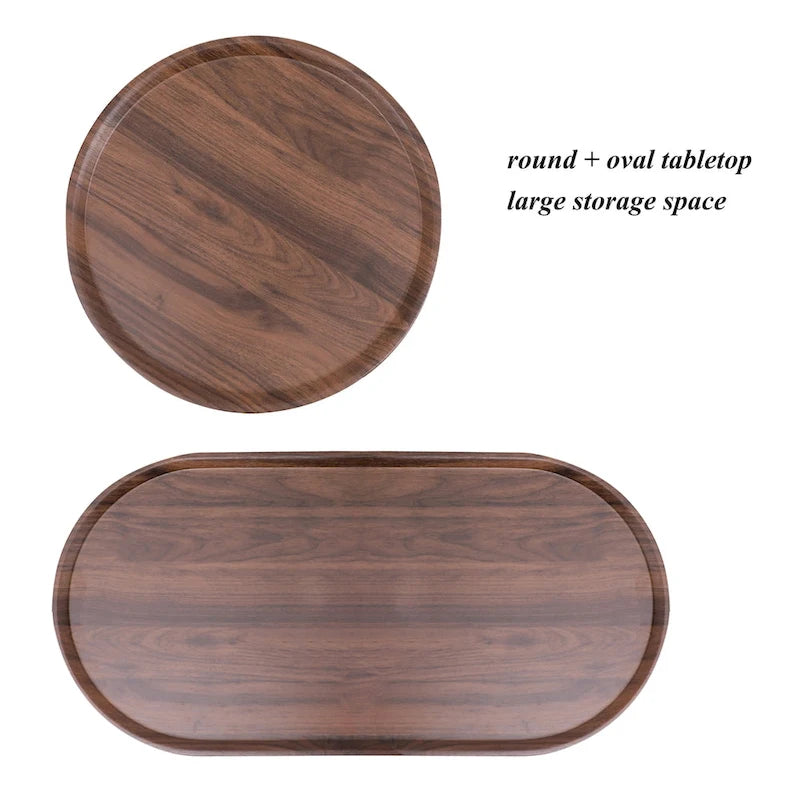 Petites tables basses Table d'appoint moderne à 2 niveaux avec étagère de rangement en bois Tables d'appoint de salon Tables de chevet (Noyer brun)