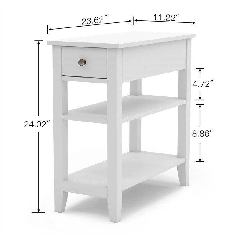 Table d'appoint étroite avec tiroir et étagère - 11,22P x 23,62L x 24,02H
