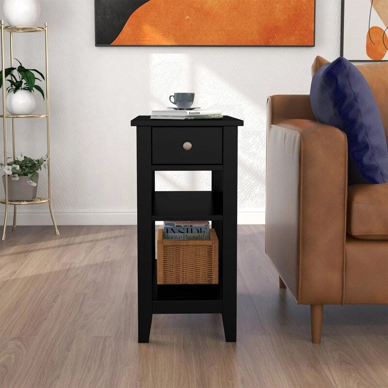 Table d'appoint étroite avec tiroir et étagère - 11,22P x 23,62L x 24,02H