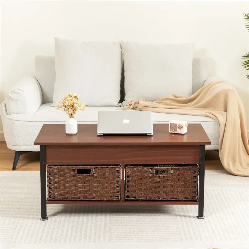 Metal Coffee Table with a Lifting Table and Hidden Storage Space