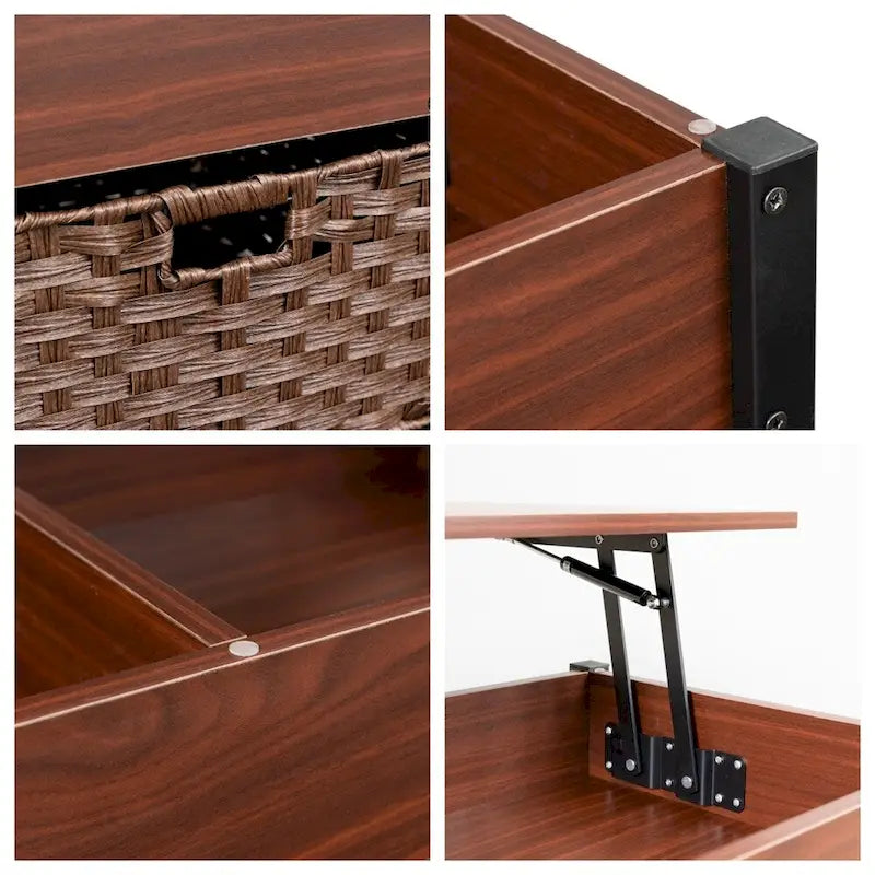 Table basse métallique avec plateau relevable et espace de rangement caché
