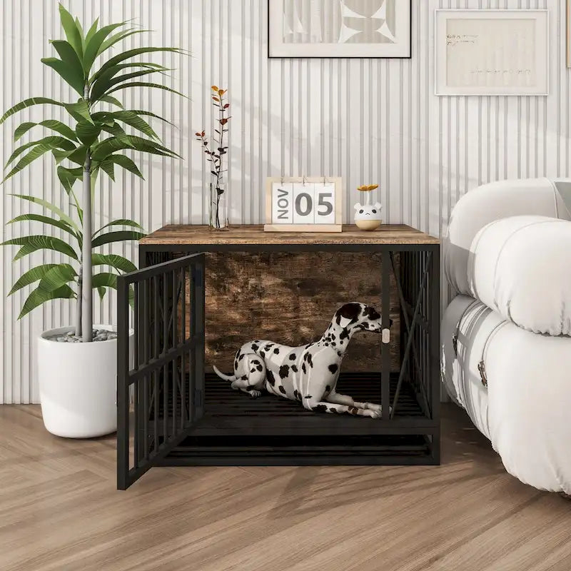 Meuble de caisse pour chien, niche pour chiens jusqu'à 70 lb (32,67 pouces), plateau amovible, table d'appoint robuste pour chien