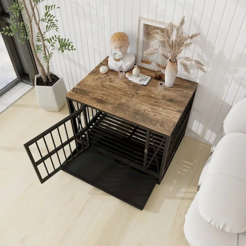 Meuble de caisse pour chien, niche pour chiens jusqu'à 70 lb (32,67 pouces), plateau amovible, table d'appoint robuste pour chien
