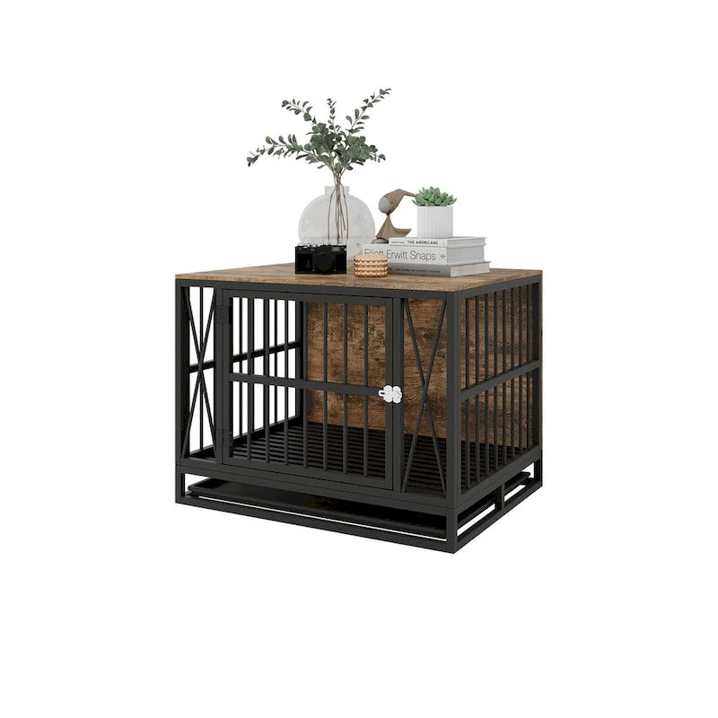 Meuble de caisse pour chien, niche pour chiens jusqu'à 70 lb (32,67 pouces), plateau amovible, table d'appoint robuste pour chien