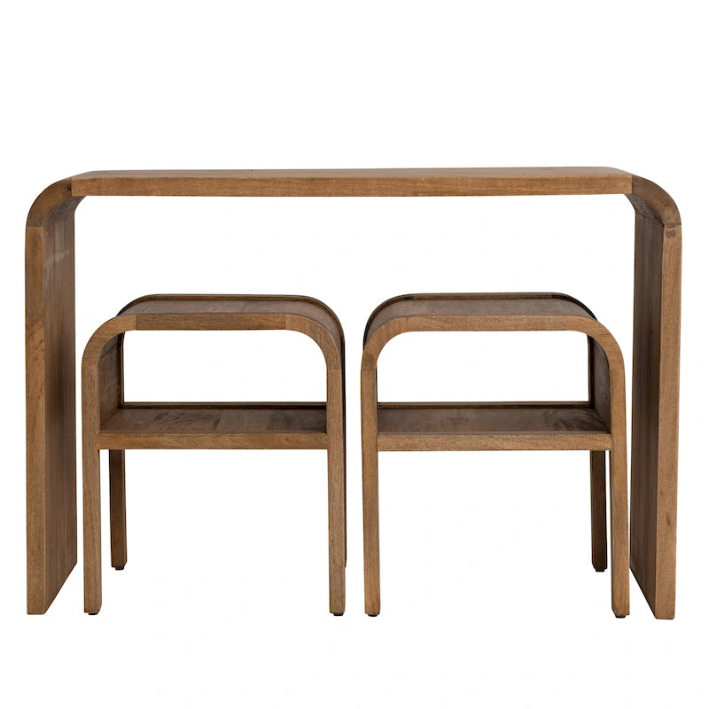 Table en bois Waterfall Edge et 2 tables d'appoint gigognes - 45,0L x 14,0l x 30,0H