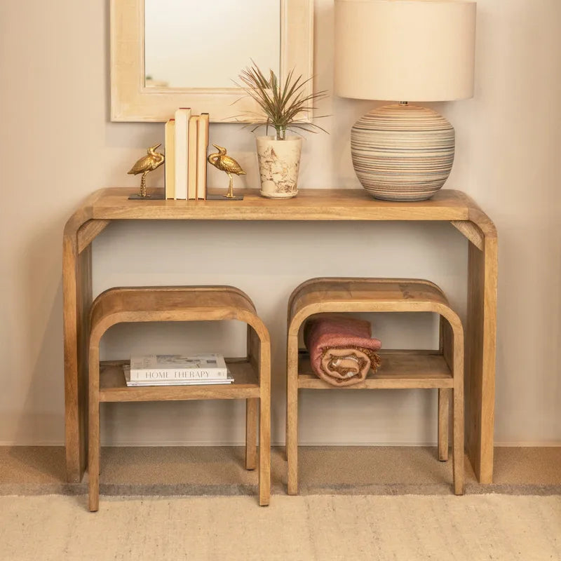 Table en bois Waterfall Edge et 2 tables d'appoint gigognes - 45,0L x 14,0l x 30,0H