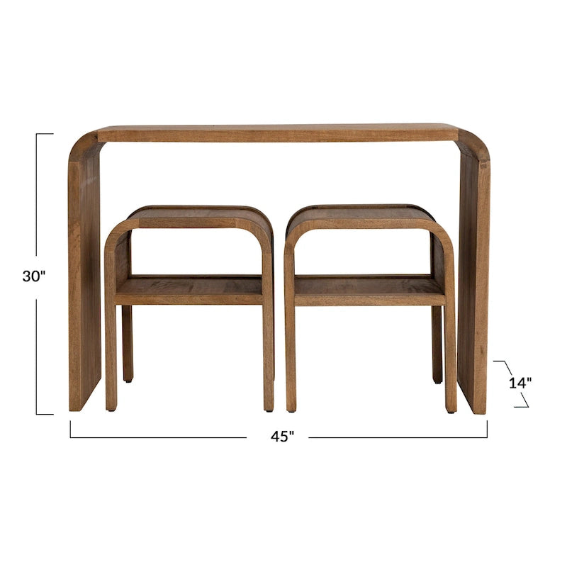 Table en bois Waterfall Edge et 2 tables d'appoint gigognes - 45,0L x 14,0l x 30,0H