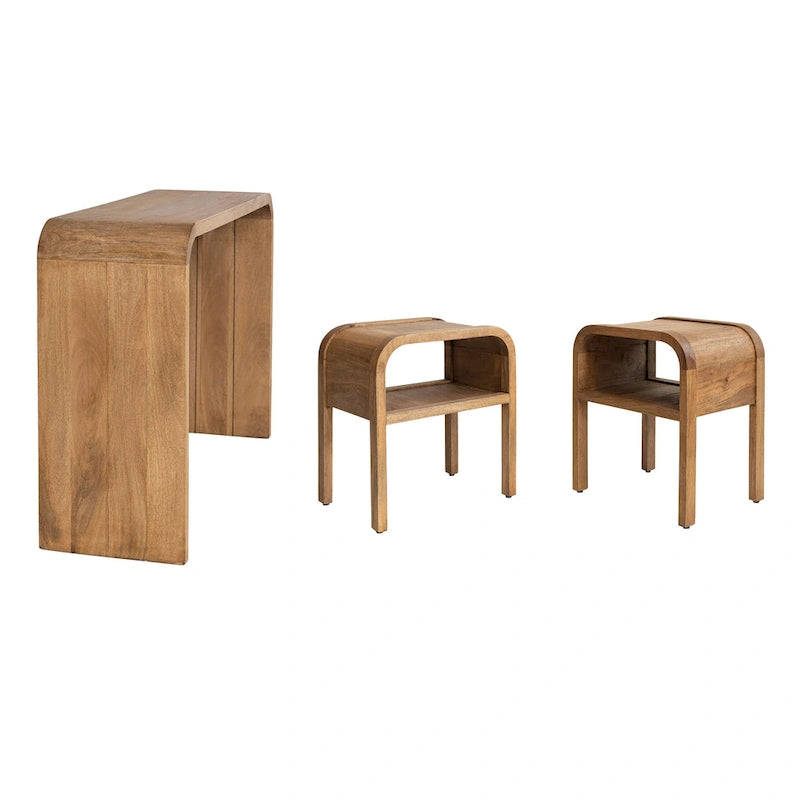 Table en bois Waterfall Edge et 2 tables d'appoint gigognes - 45,0L x 14,0l x 30,0H