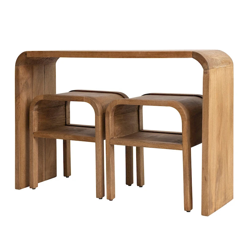 Table en bois Waterfall Edge et 2 tables d'appoint gigognes - 45,0L x 14,0l x 30,0H