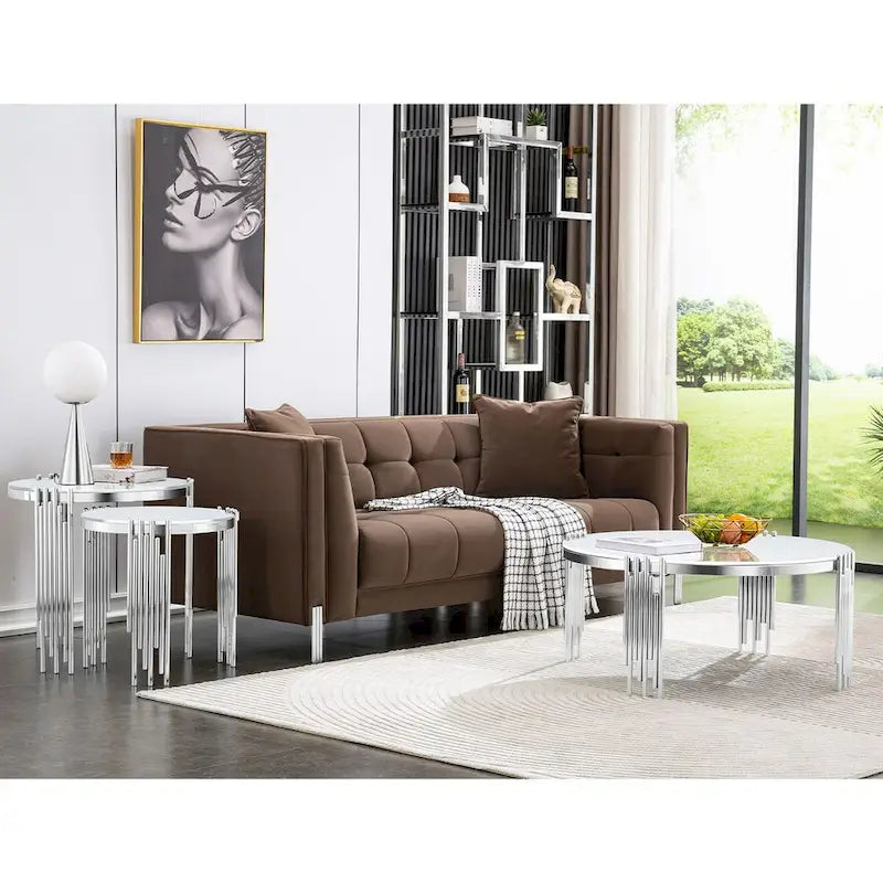 Table basse ronde en verre trempé à 3 niveaux avec plateau rotatif à 360 degrés