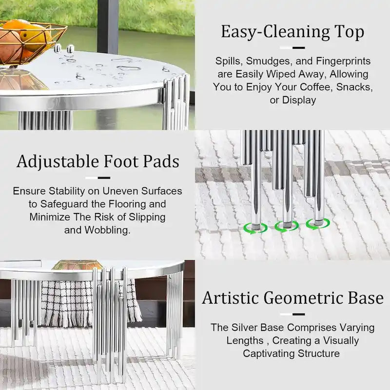 Table basse ronde en verre trempé à 3 niveaux avec plateau rotatif à 360 degrés