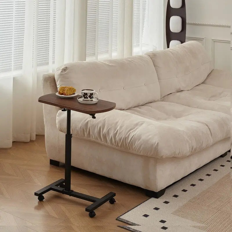 Table d'appoint en C Mieres, table de canapé avec cadre en métal et plateau pivotant à 360 degrés réglable en hauteur