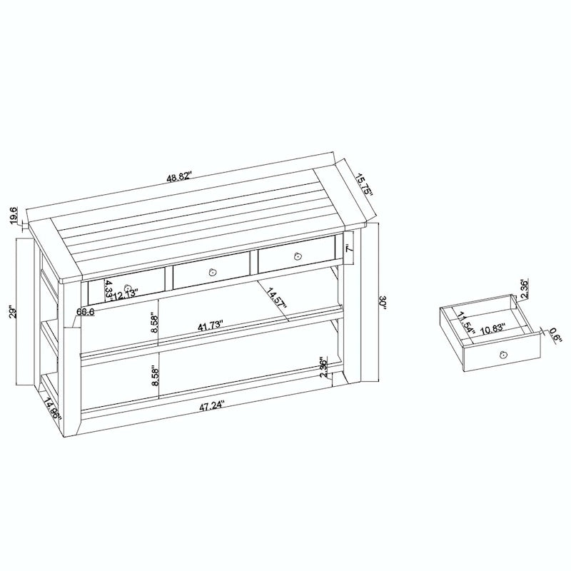 Console en bois massif de pin de 48 pouces