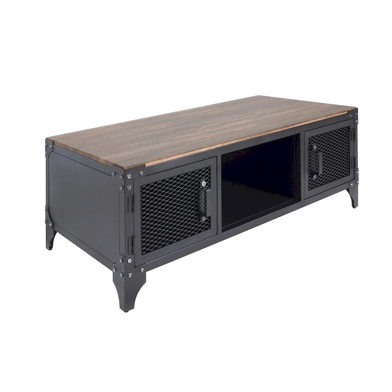 Ensemble table basse et table d'appoint 2 pièces de rangement Conner Rustic en noyer foncé et acier de Furniture of America
