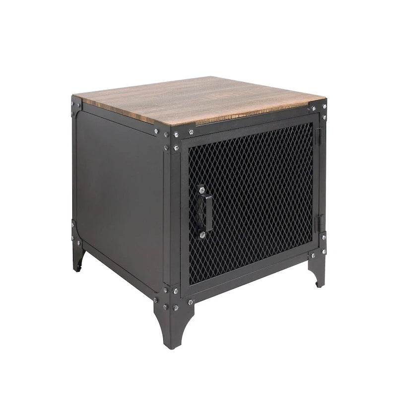 Ensemble table basse et table d'appoint 2 pièces de rangement Conner Rustic en noyer foncé et acier de Furniture of America