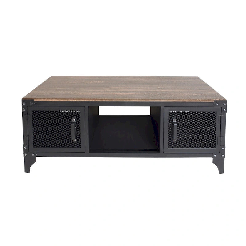 Ensemble table basse et table d'appoint 2 pièces de rangement Conner Rustic en noyer foncé et acier de Furniture of America