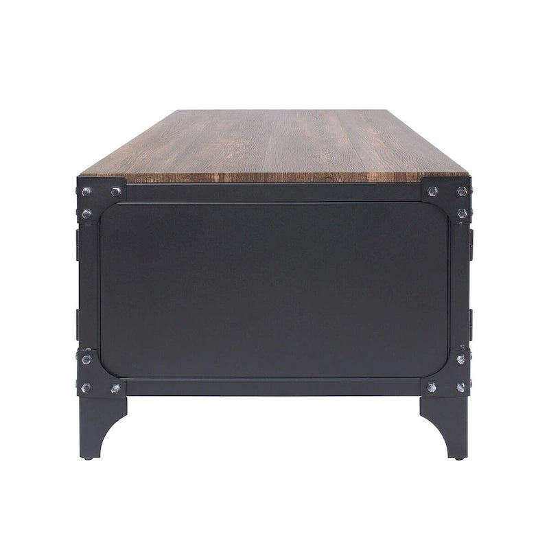 Ensemble table basse et table d'appoint 2 pièces de rangement Conner Rustic en noyer foncé et acier de Furniture of America
