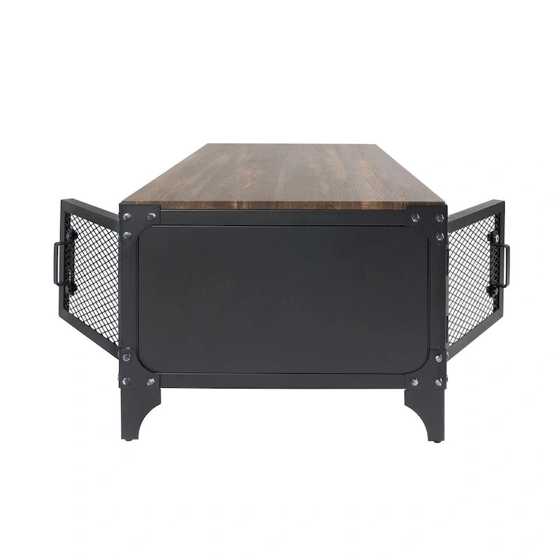 Ensemble table basse et table d'appoint 2 pièces de rangement Conner Rustic en noyer foncé et acier de Furniture of America