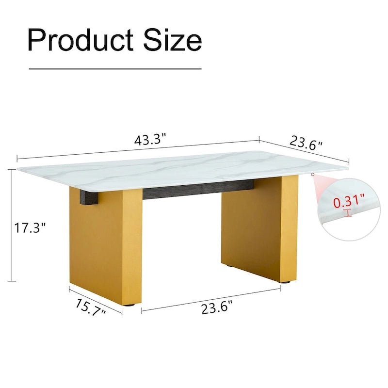 Table basse et table à manger modernes minimalistes en verre trempé avec autocollant, associées à des décorations dorées en MDF.